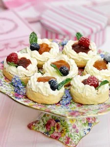 floral cake stand with classic english scones recipe