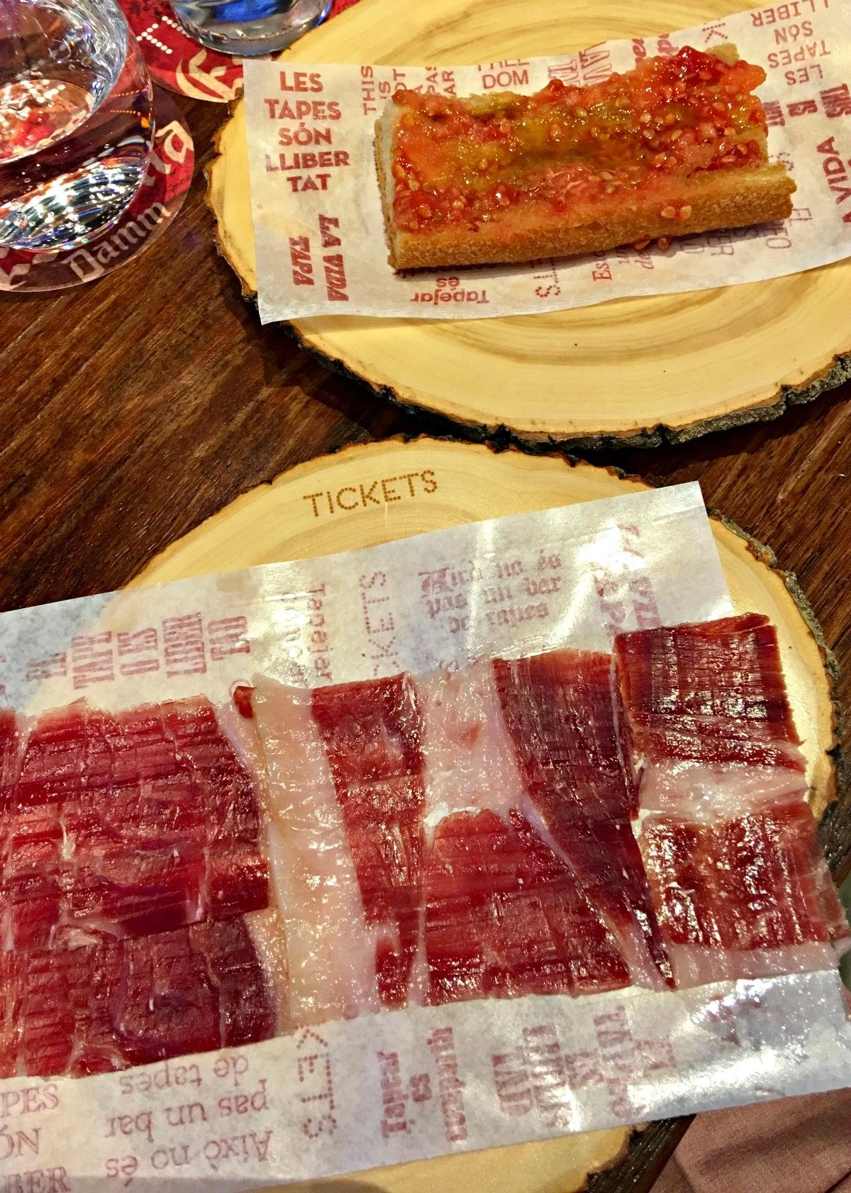 Jamon and Nuestro Pan Tomato at Tickets Barcelona