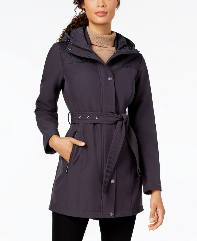 Belted QuiltPatch Raincoat MICHAEL Michael Kors Charcoal