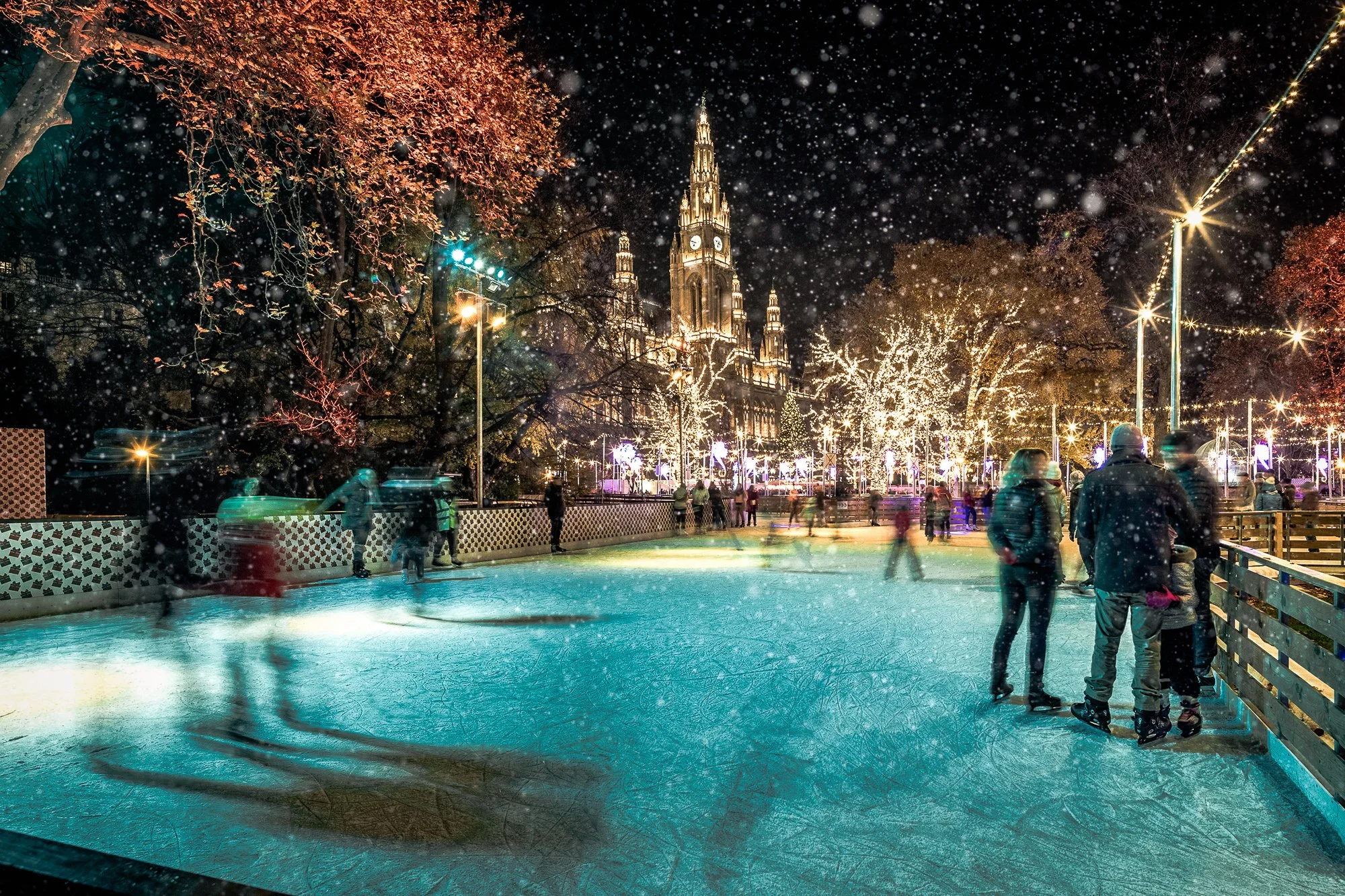 Ice skating at night at the Vienna Christmas Markets