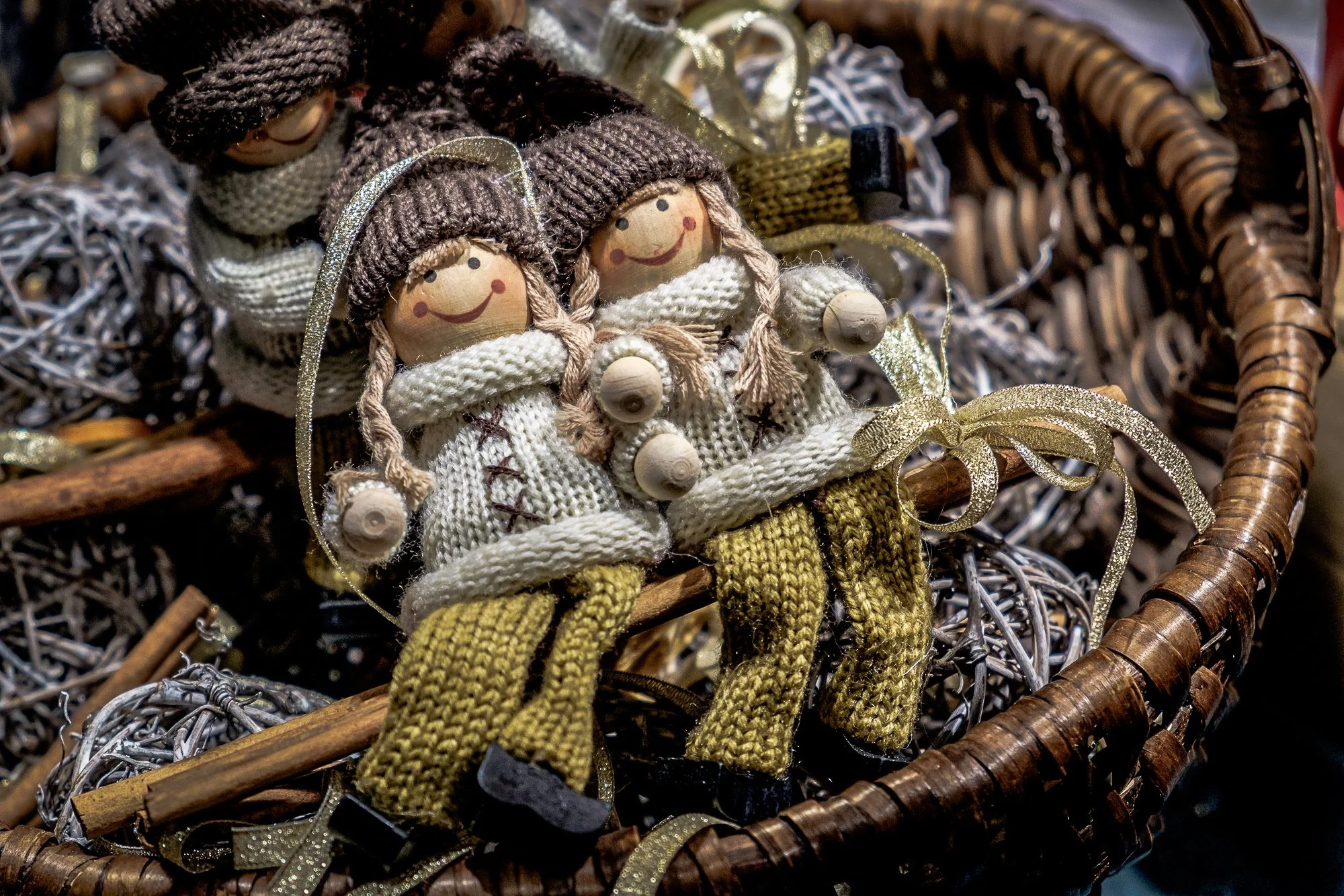 Traditional Christmas dolls in sweaters sold at the Vienna Christmas Markets 2018