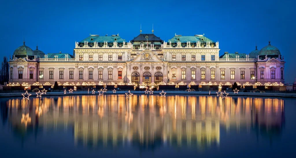 Vienna - Belvedere palace at the christmas market in dusk