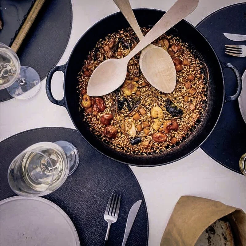overhead shot of paella dish at pez vela