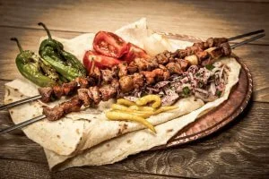 Popular Middle Eastern food: Turkish sis kebab