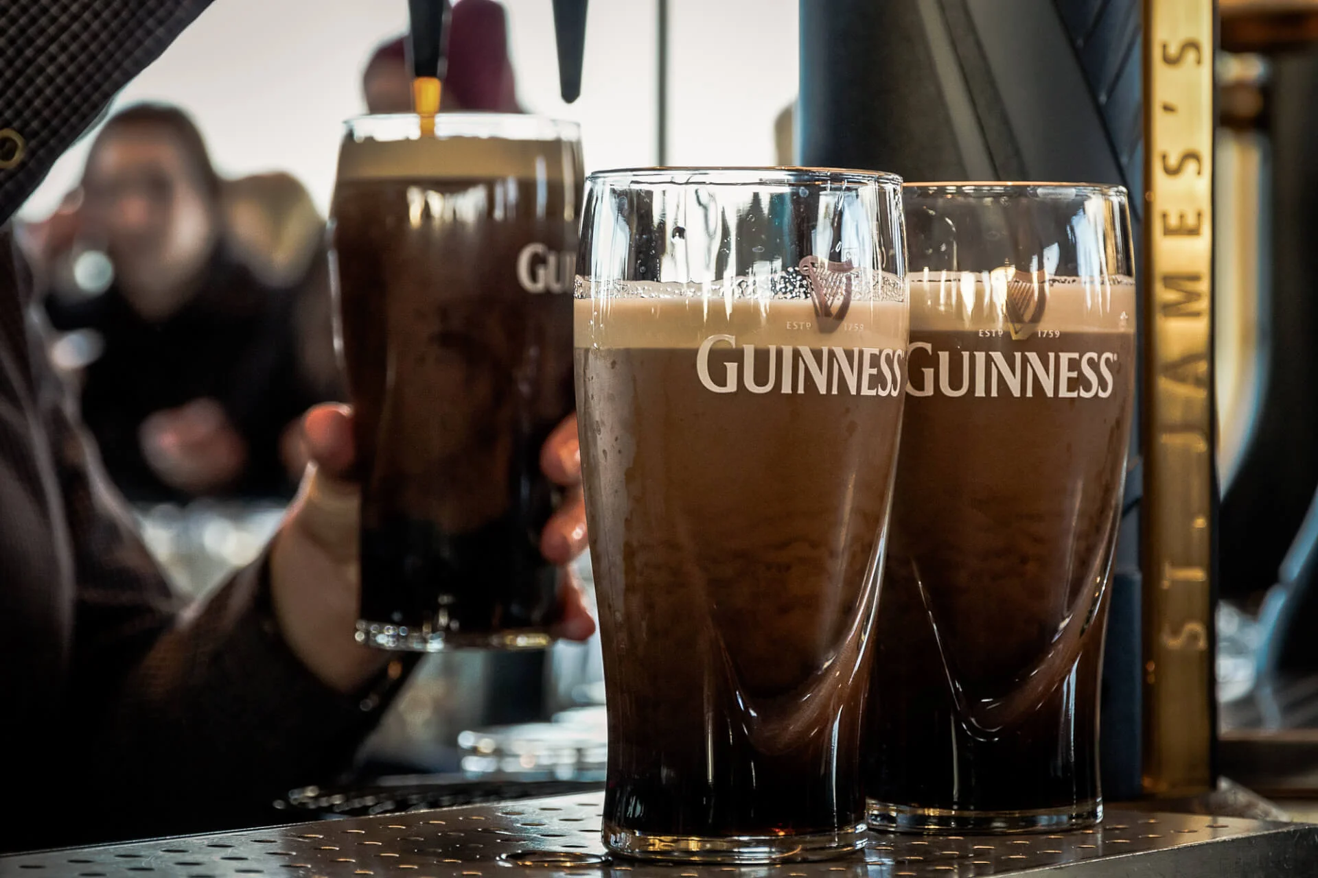 2 Days in Dublin Itinerary: Pints of beer are served at The Guinness Brewery on Feb 15, 2014. The brewery where 2.5 million pints of stout are brewed daily was founded by Arthur Guinness in 1759.